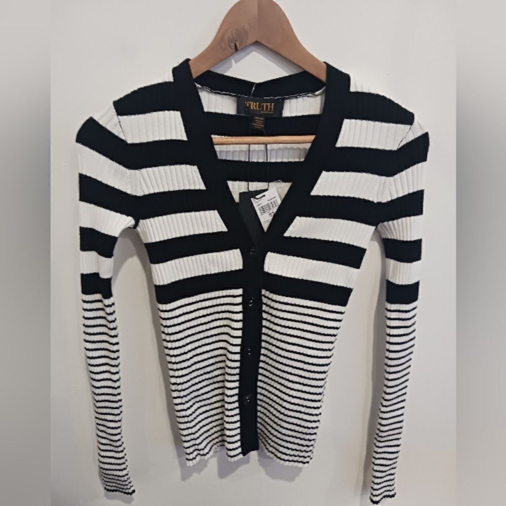Truth by Republic Cardigan Sweater Womens White & Black Stripes Size XS